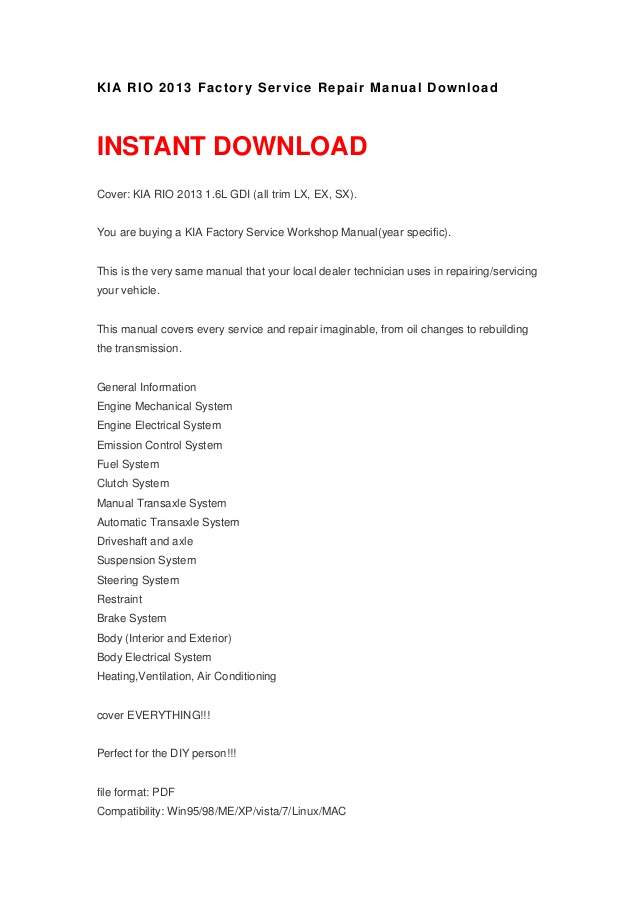 2012 Kia Sorento Sx Service Manual Download